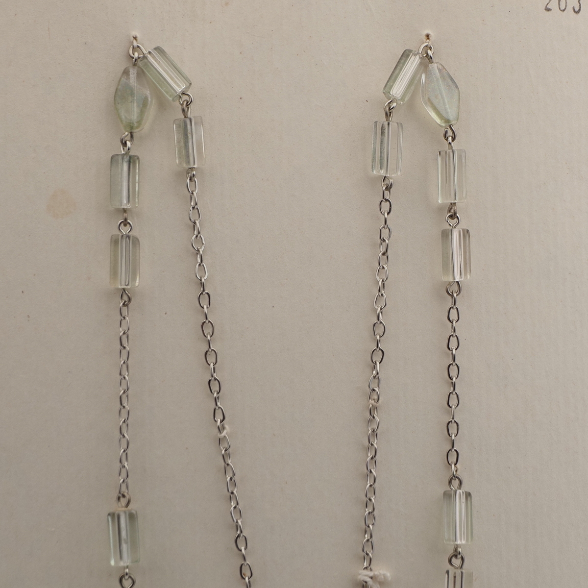 Vintage Czech silver chain necklace pentagon bicone round glass beads 