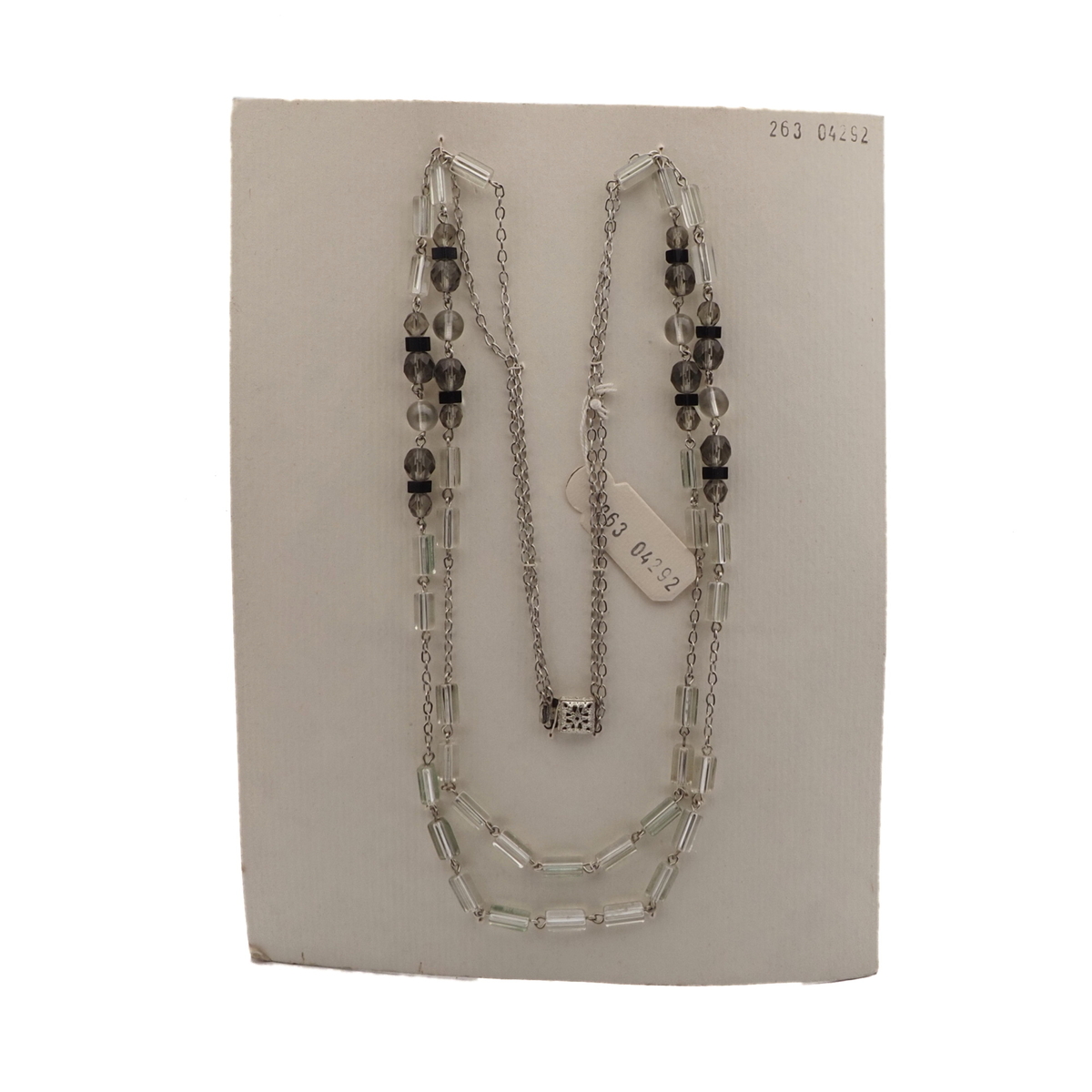 Vintage Czech 2 strand silver chain necklace pentagon rondelle round glass beads 