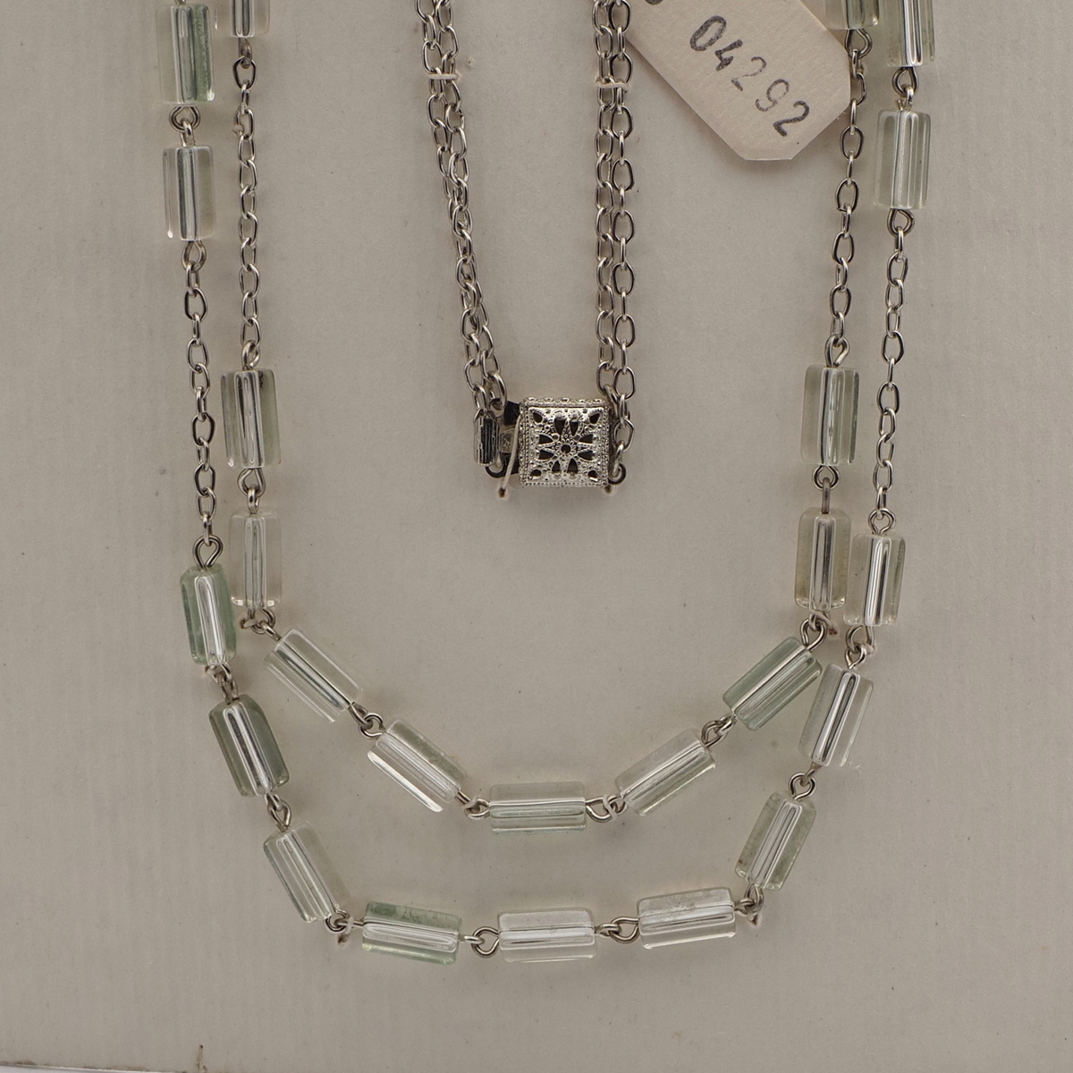 Vintage Czech 2 strand silver chain necklace pentagon rondelle round glass beads 