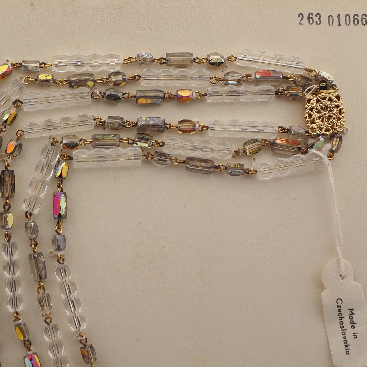 Vintage Czech 3 strand necklace clear vitrail pentagon glass beads 