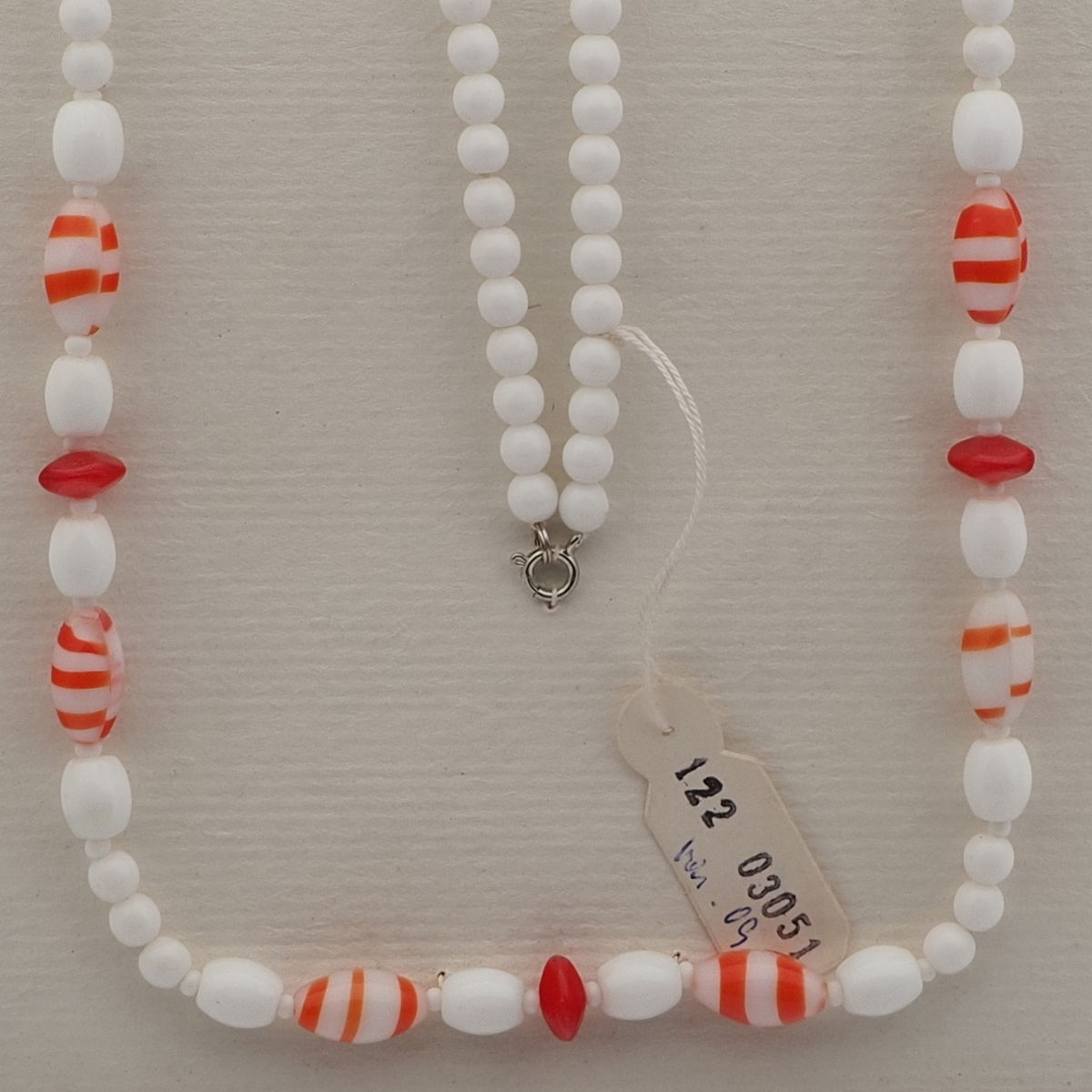 Vintage Czech necklace white caramel striped glass beads 