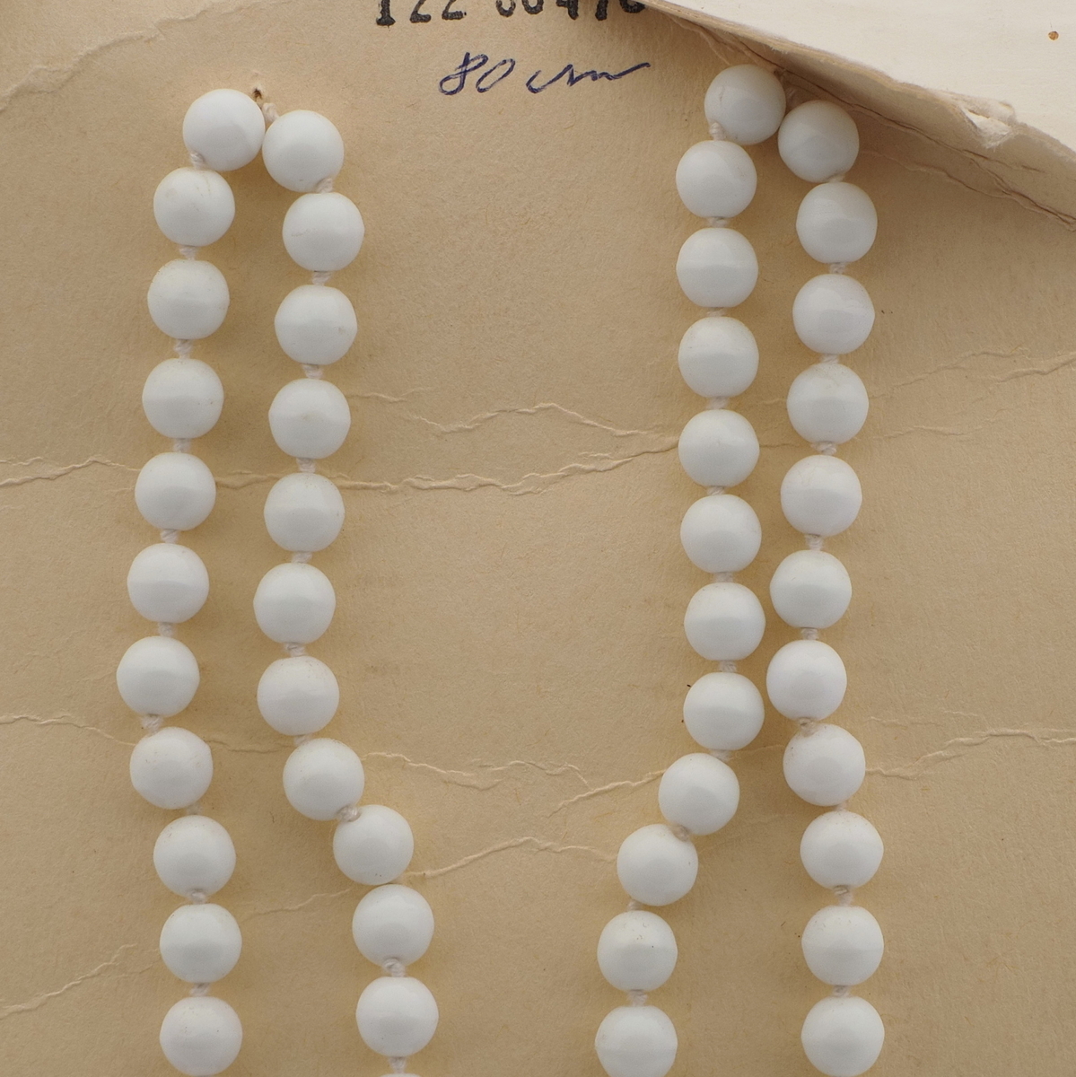 Vintage Czech knotted necklace white round glass beads 