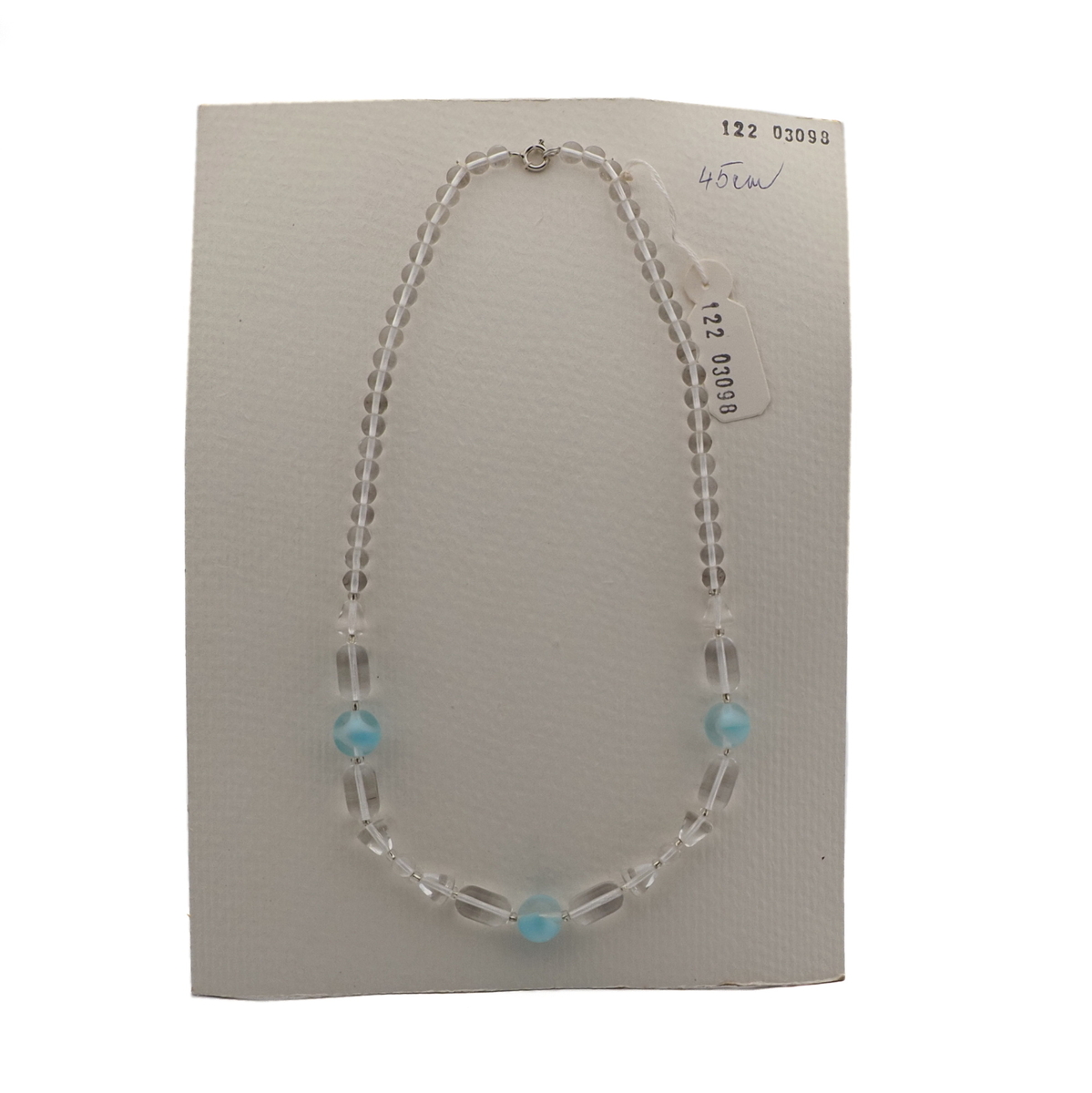 Vintage Czech necklace clear blue satin bicolor glass beads 