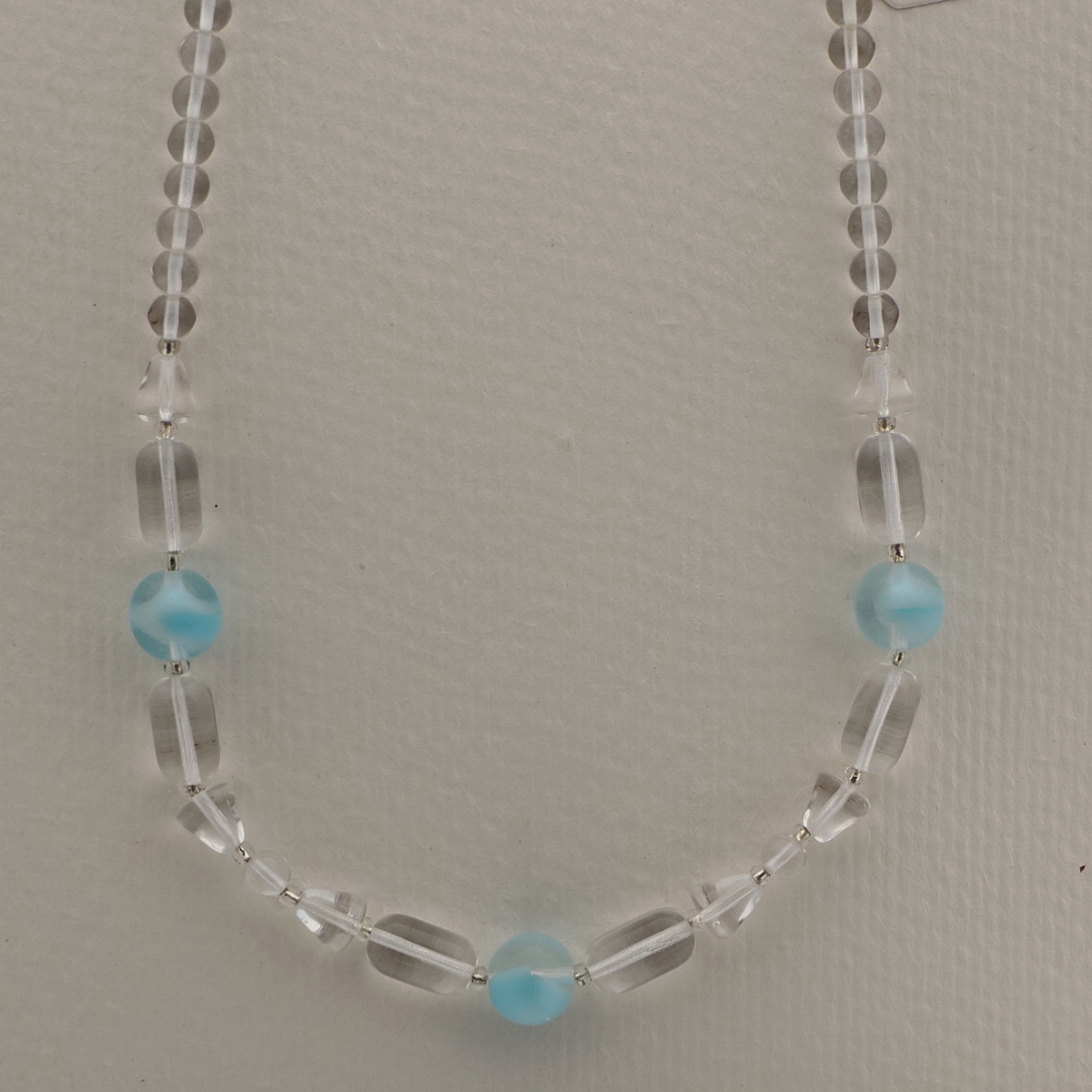 Vintage Czech necklace clear blue satin bicolor glass beads 