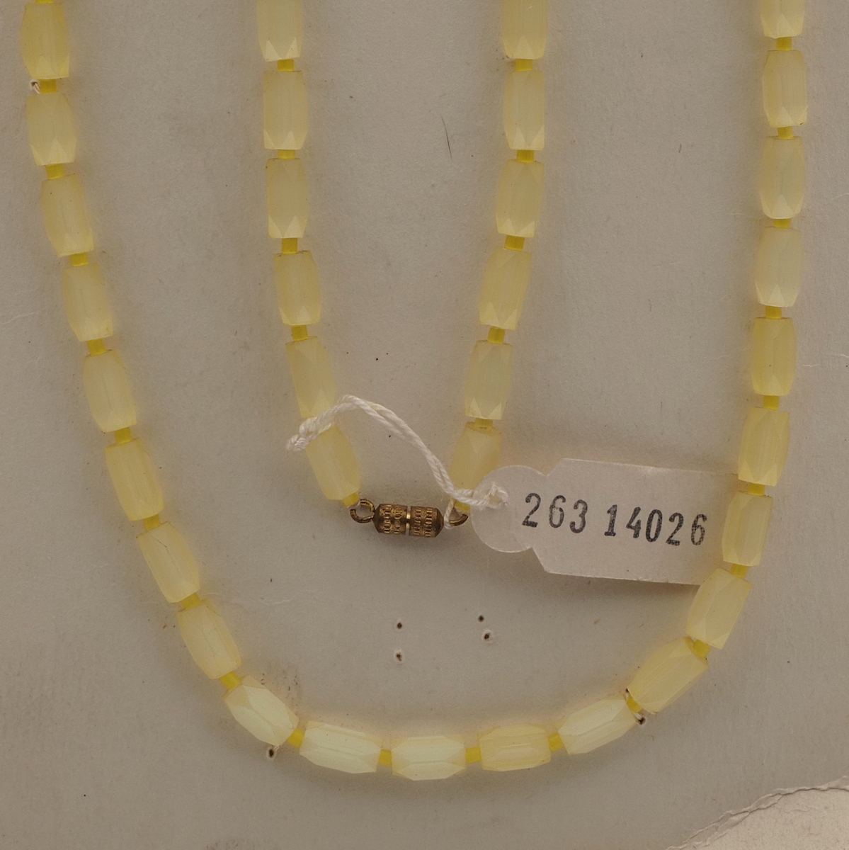 Vintage Czech necklace yellow satin atlas bugle glass beads 