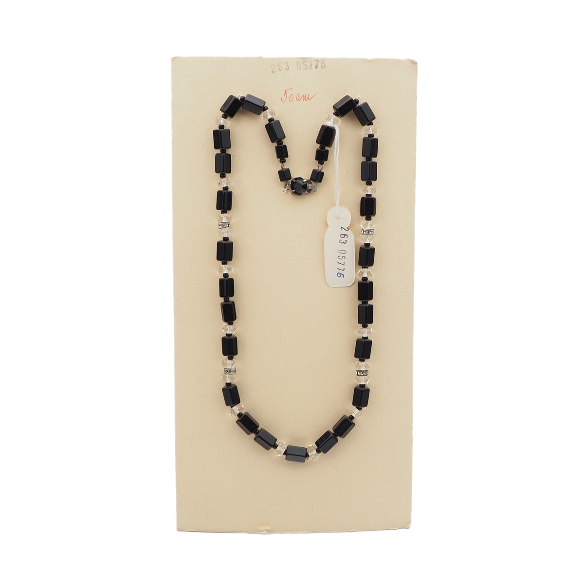 Vintage Czech necklace black clear glass beads rhinestone rondelles