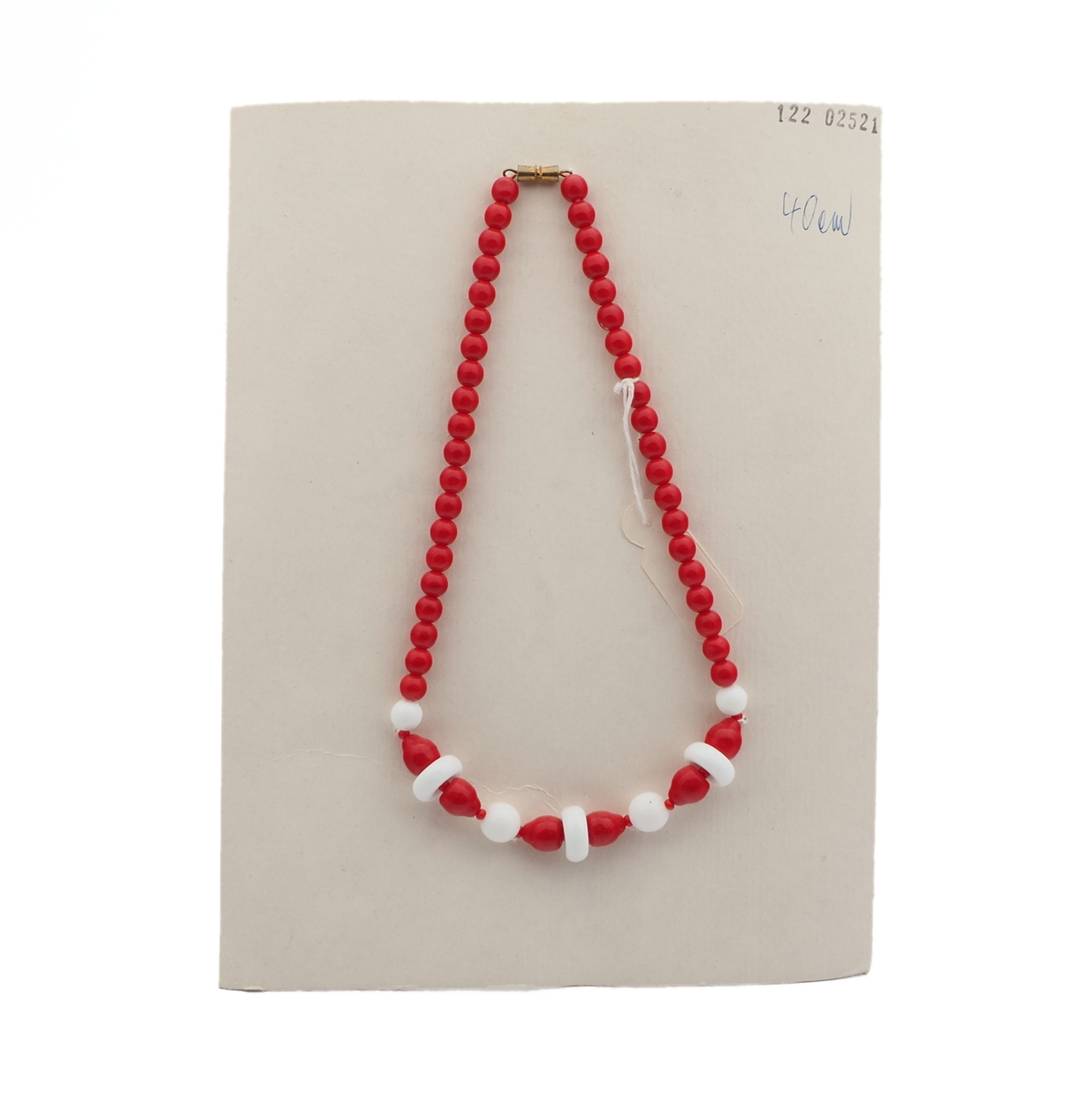 Vintage Czech necklace red white rondelle round glass beads 