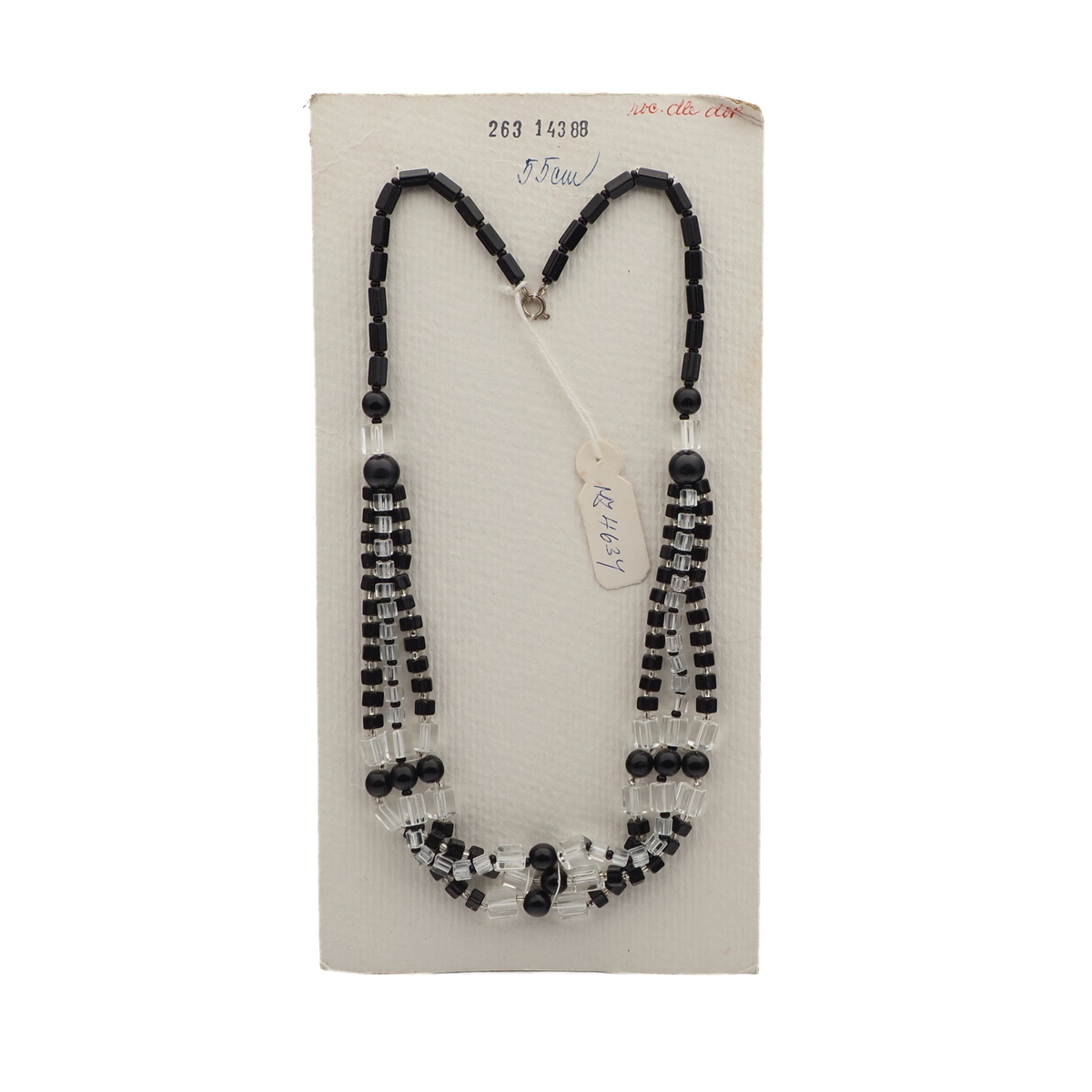 Vintage Czech 1 to 3 strand necklace black clear glass beads