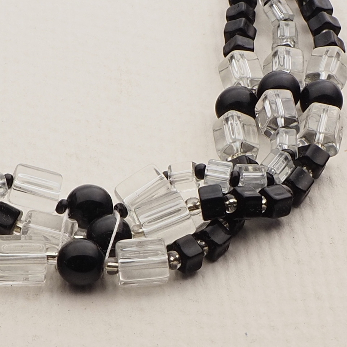 Vintage Czech 1 to 3 strand necklace black clear glass beads