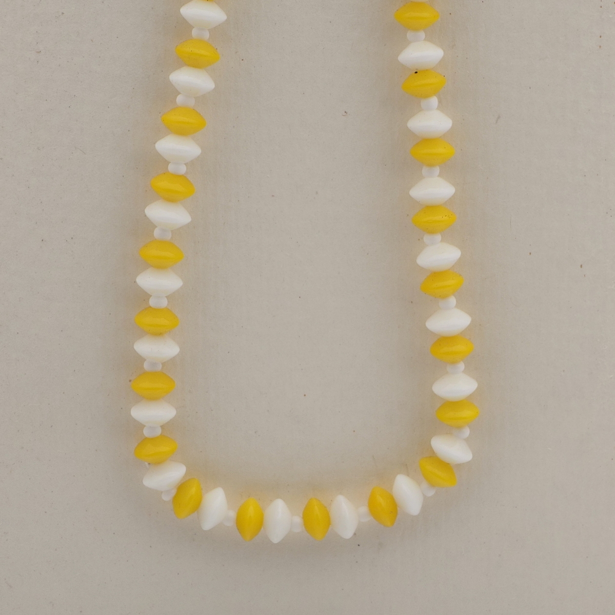 Vintage Czech necklace yellow white rondelle glass beads 