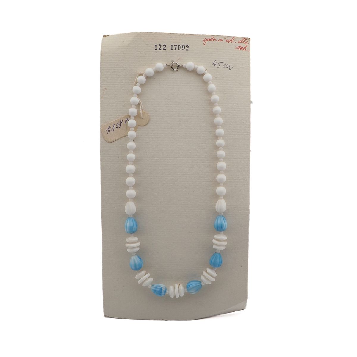 Vintage Czech necklace white blue marble glass beads 