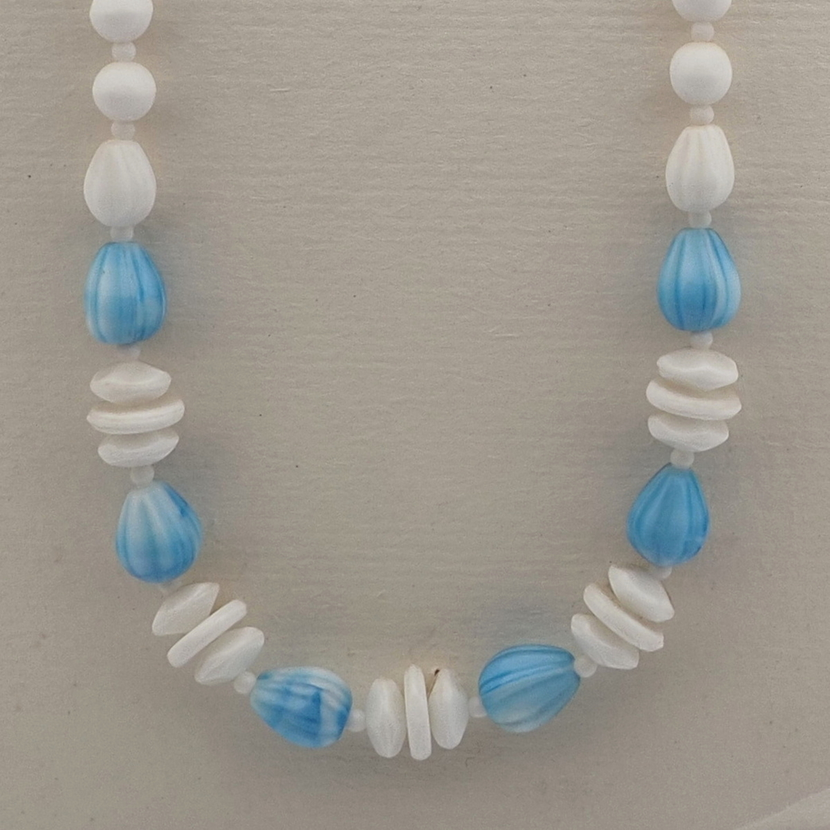Vintage Czech necklace white blue marble glass beads 