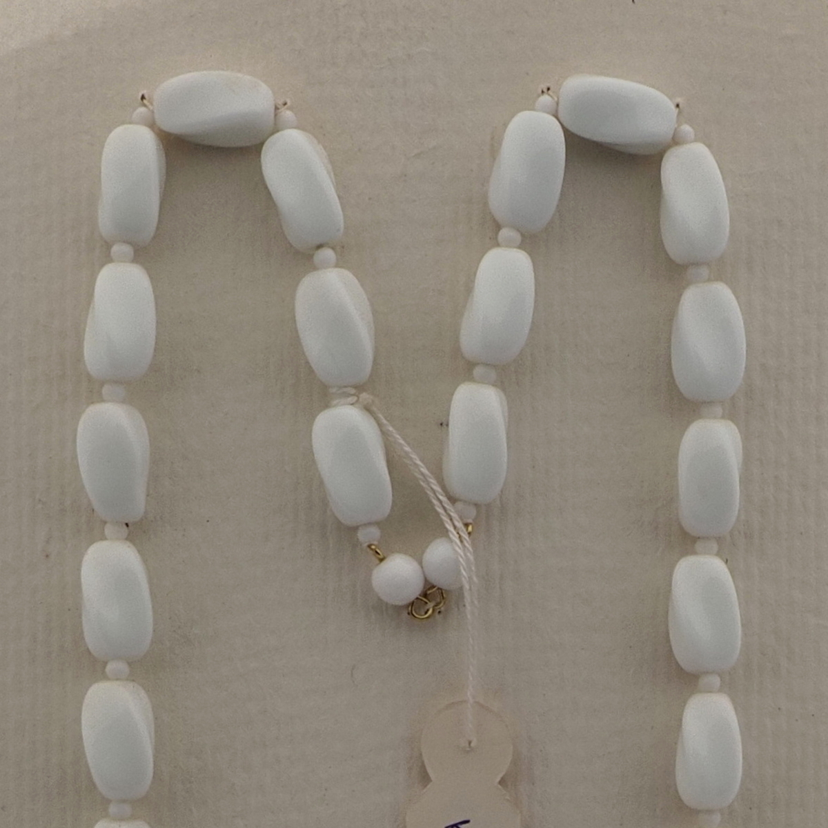 Vintage Czech necklace element white rectangle twist glass beads 24"