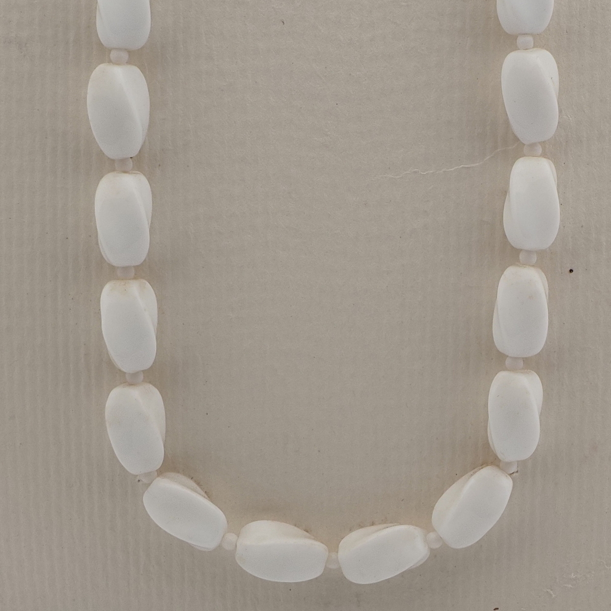 Vintage Czech necklace element white rectangle twist glass beads 18" 