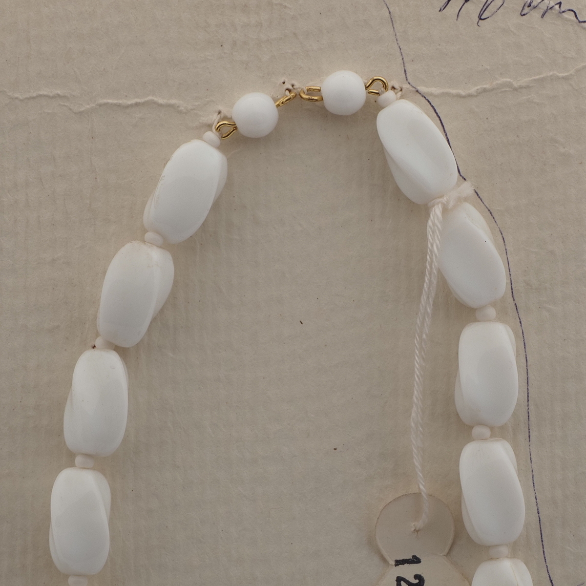Vintage Czech necklace element white rectangle twist glass beads 18"