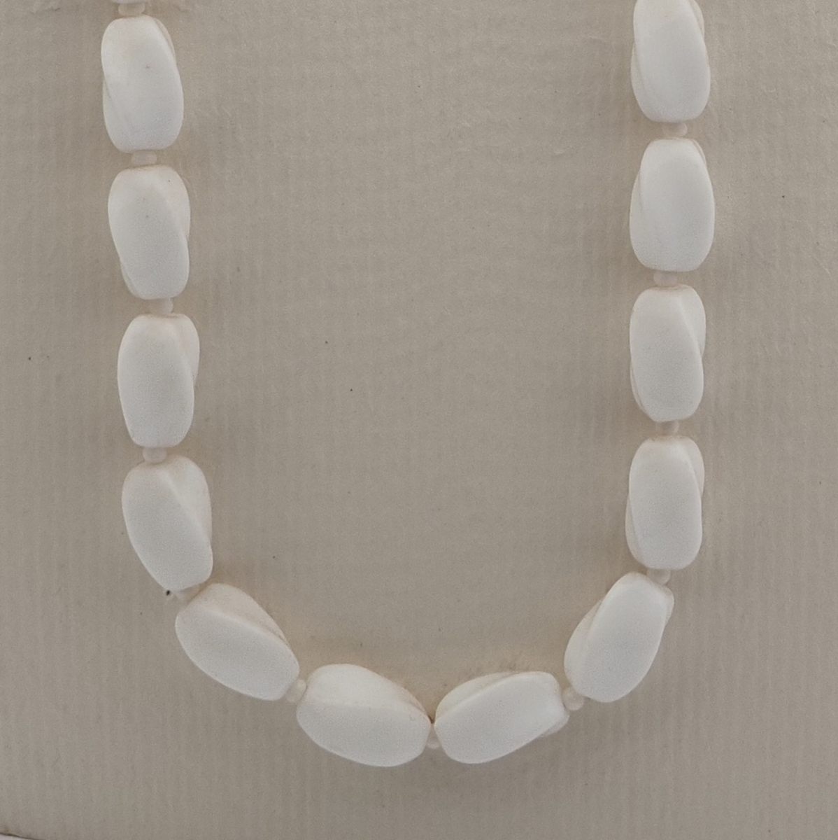 Vintage Czech necklace element white rectangle twist glass beads 18"