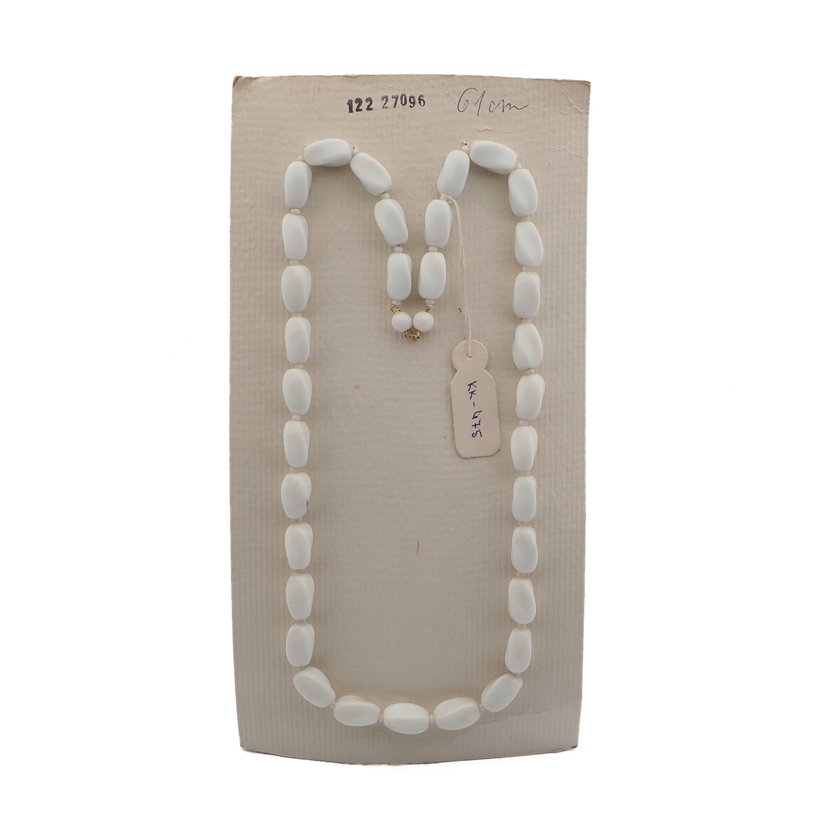 Vintage Czech necklace element white rectangle twist glass beads 24"