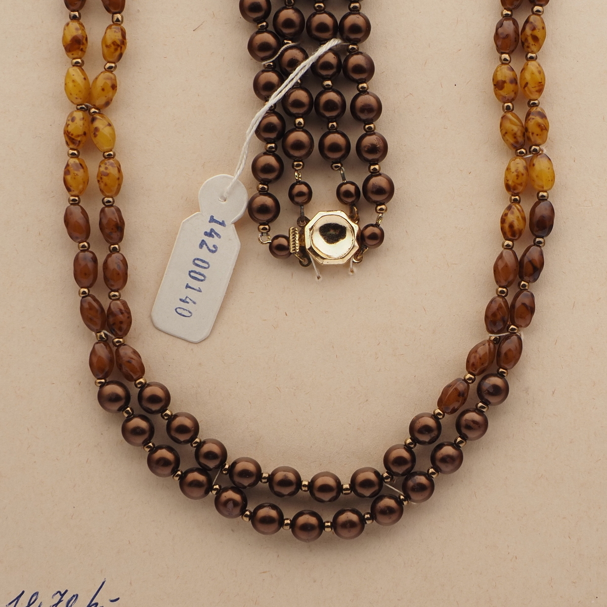 Vintage Czech 2 strand necklace marble twist metallic glass beads 
