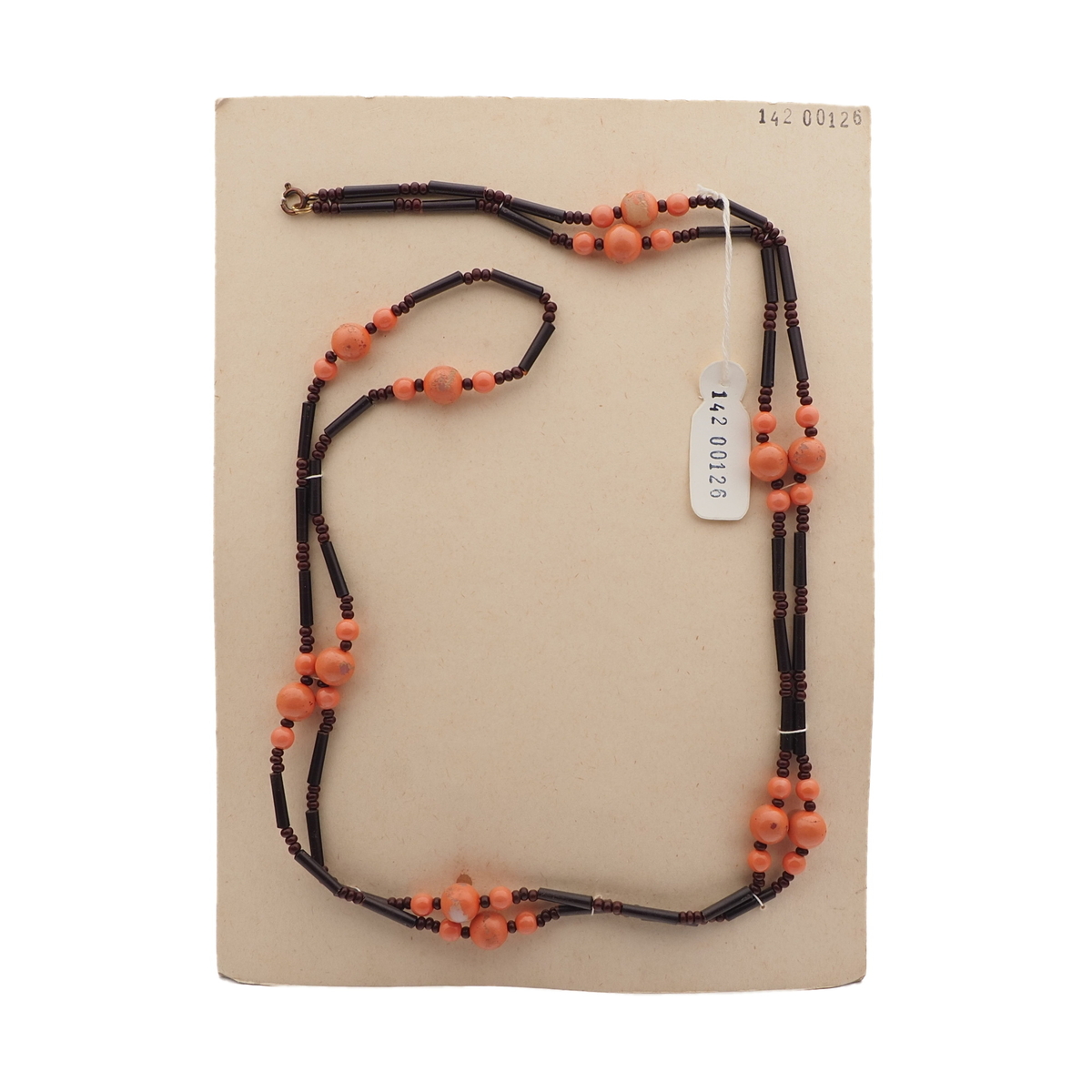 Vintage Czech necklace coral orange glass plastic beads 
