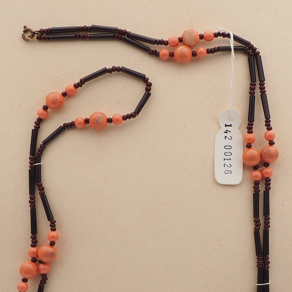 Vintage Czech necklace coral orange glass plastic beads 