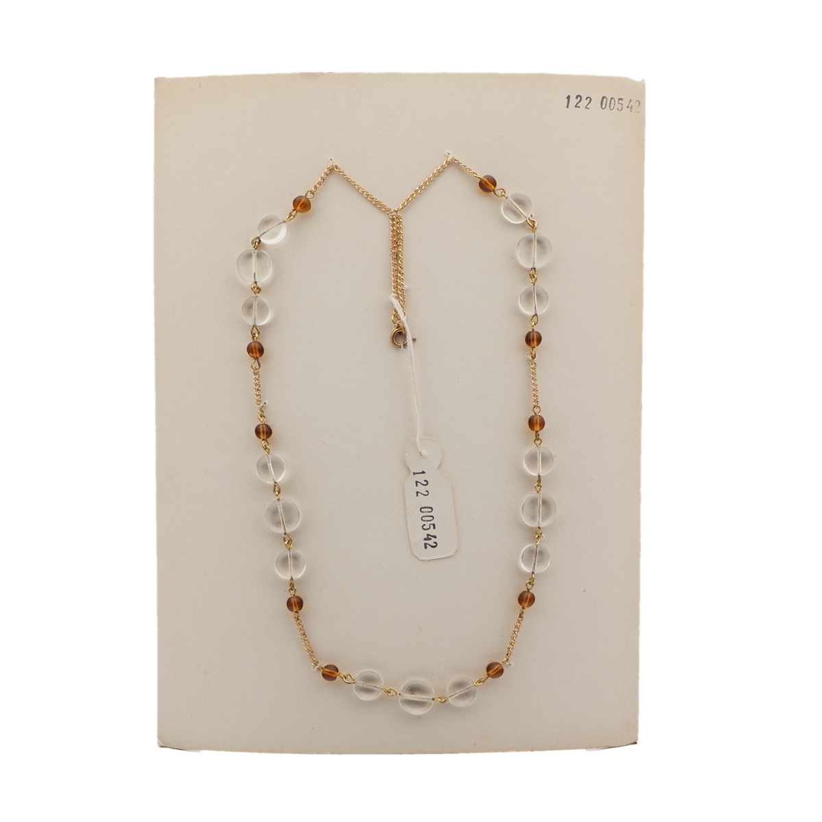 Vintage Czech gold chain necklace clear topaz glass beads 