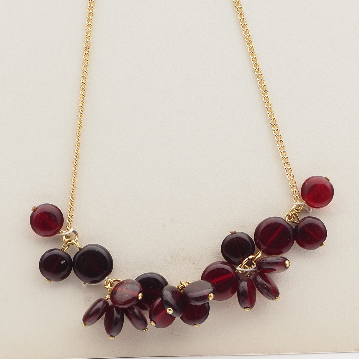 Vintage Czech gold chain necklace black disc pendant glass beads
