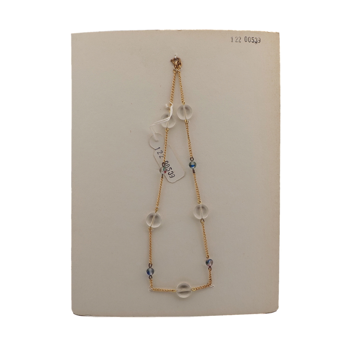 Vintage Czech gold chain necklace clear blue bicolor glass beads 
