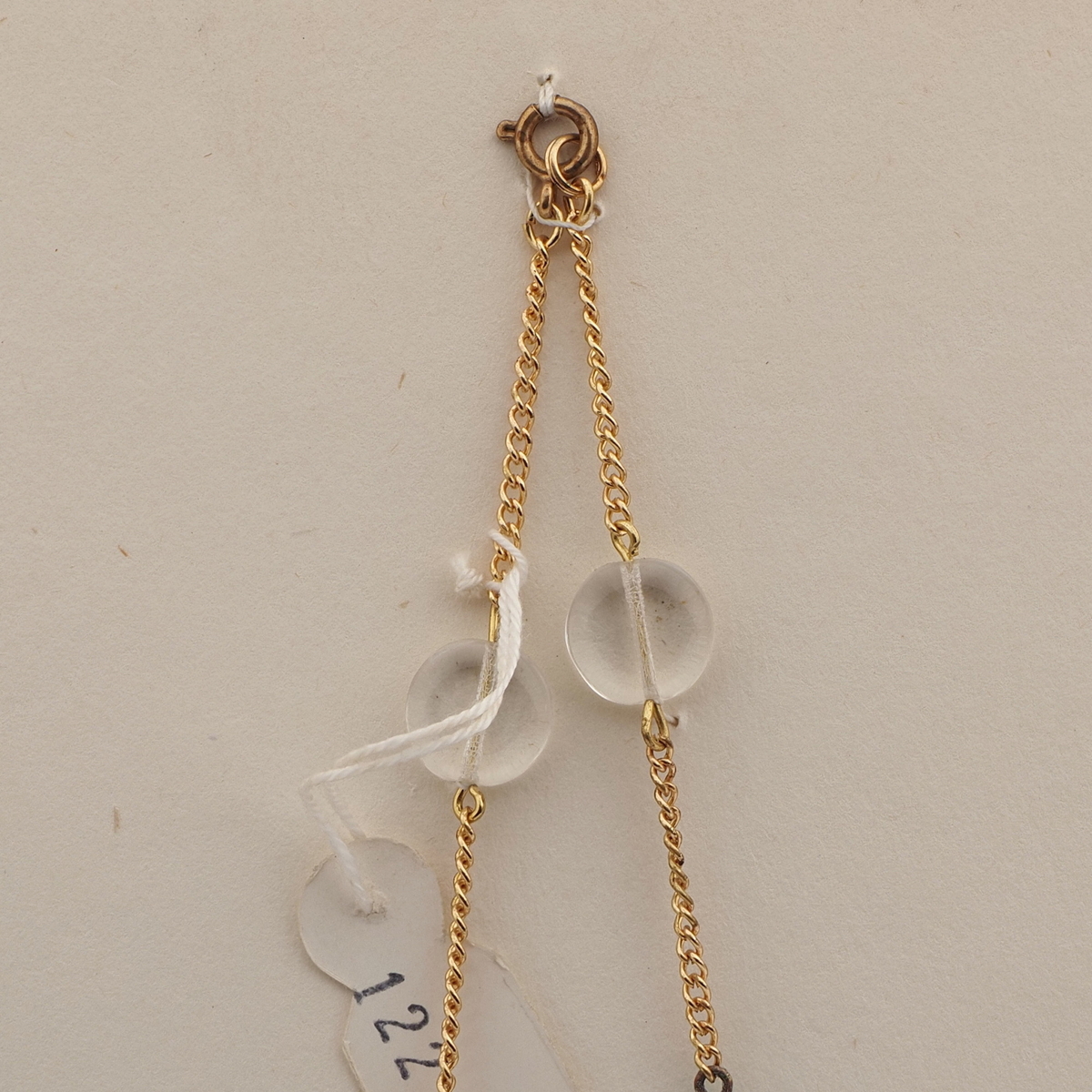 Vintage Czech gold chain necklace clear blue bicolor glass beads 