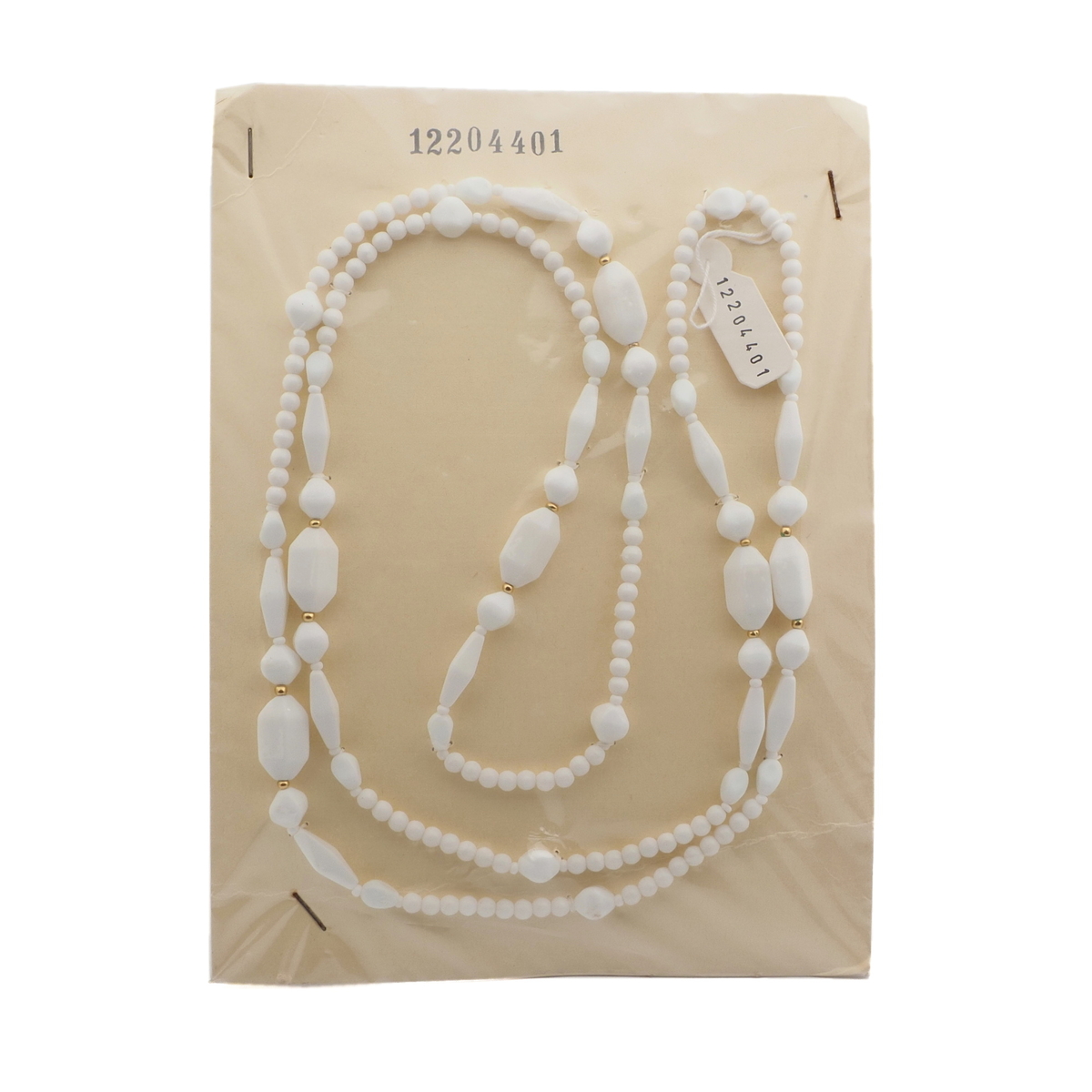 Long Vintage Czech necklace white glass beads 