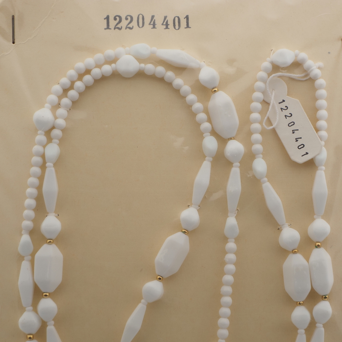 Long Vintage Czech necklace white glass beads 