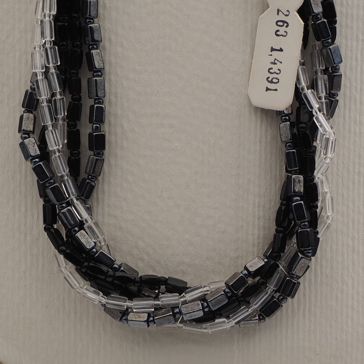 Vintage Czech 6 strand necklace clear black hematite pentagon bugle glass beads 