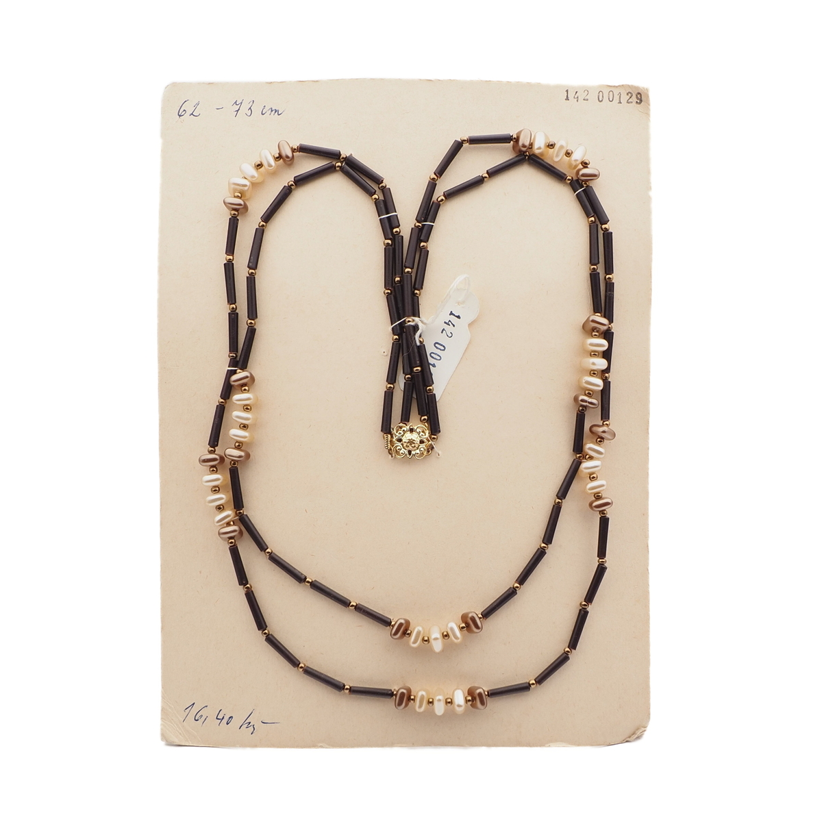 Vintage Czech necklace metallic square rondelle glass black bugle plastic beads 