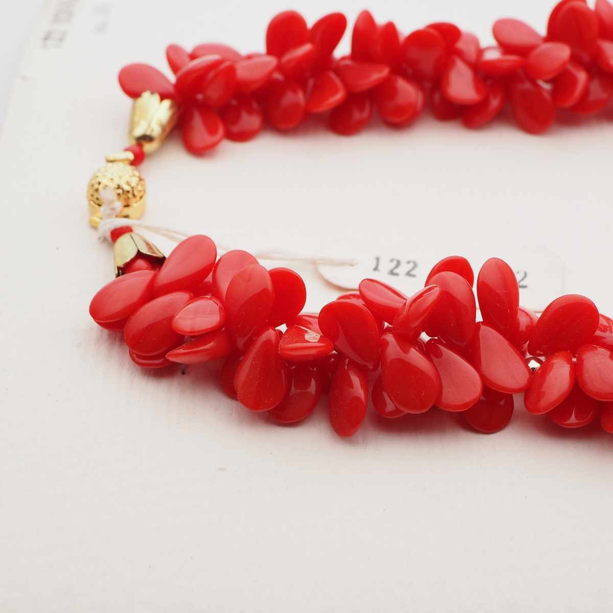 Vintage Czech necklace red leaf cluster glass beads 