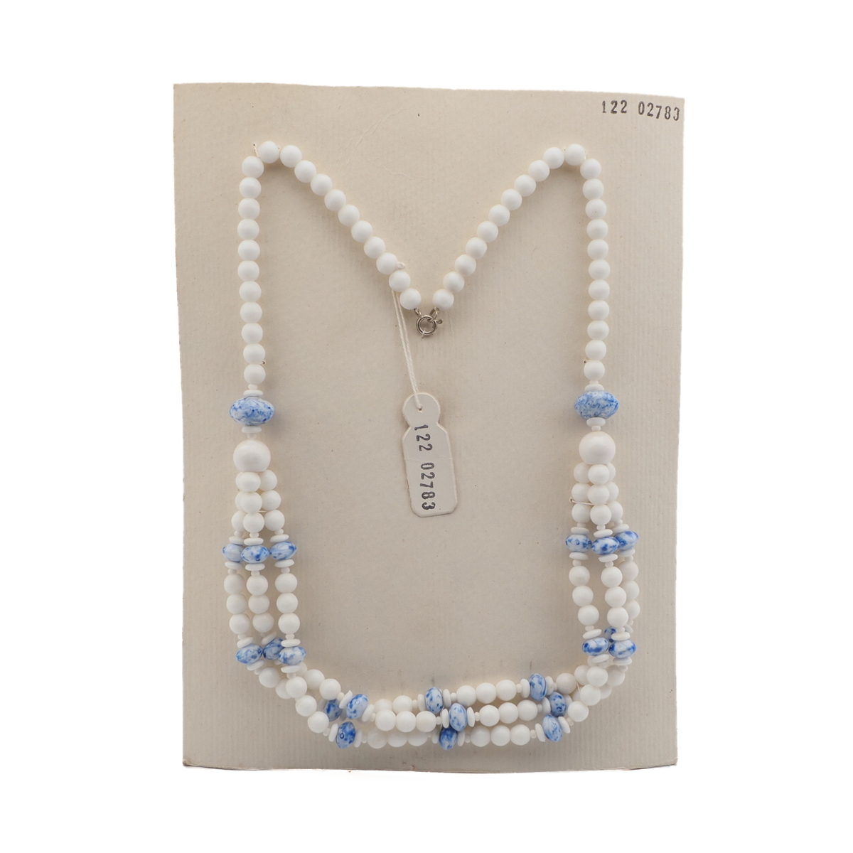 Vintage Czech 1 to 3 strand necklace white blue marble glass beads 