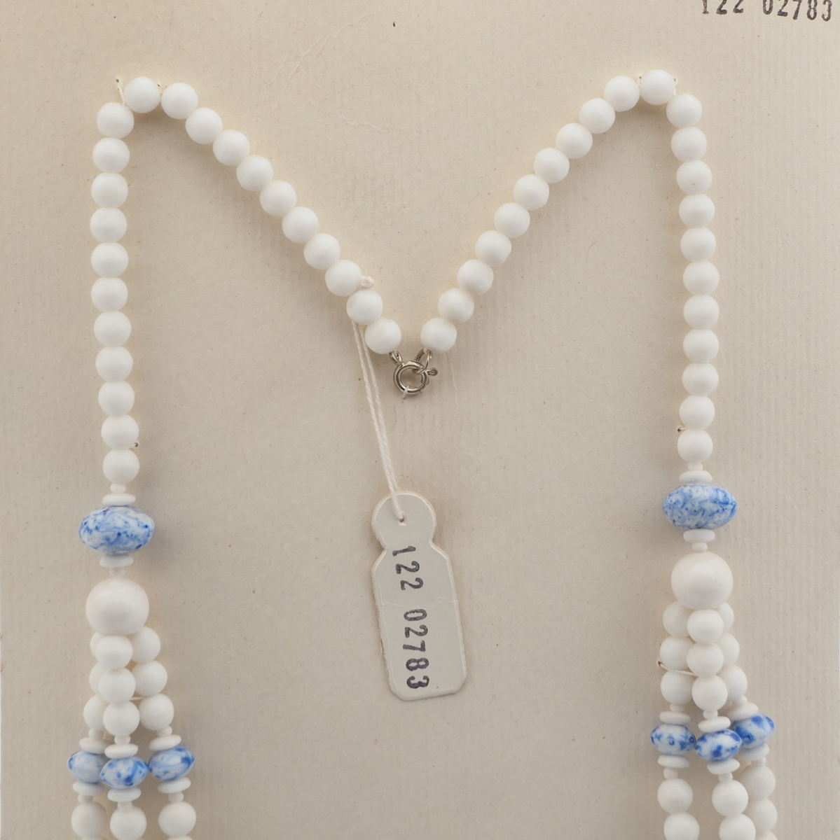 Vintage Czech 1 to 3 strand necklace white blue marble glass beads 