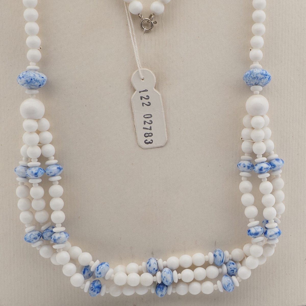 Vintage Czech 1 to 3 strand necklace white blue marble glass beads 