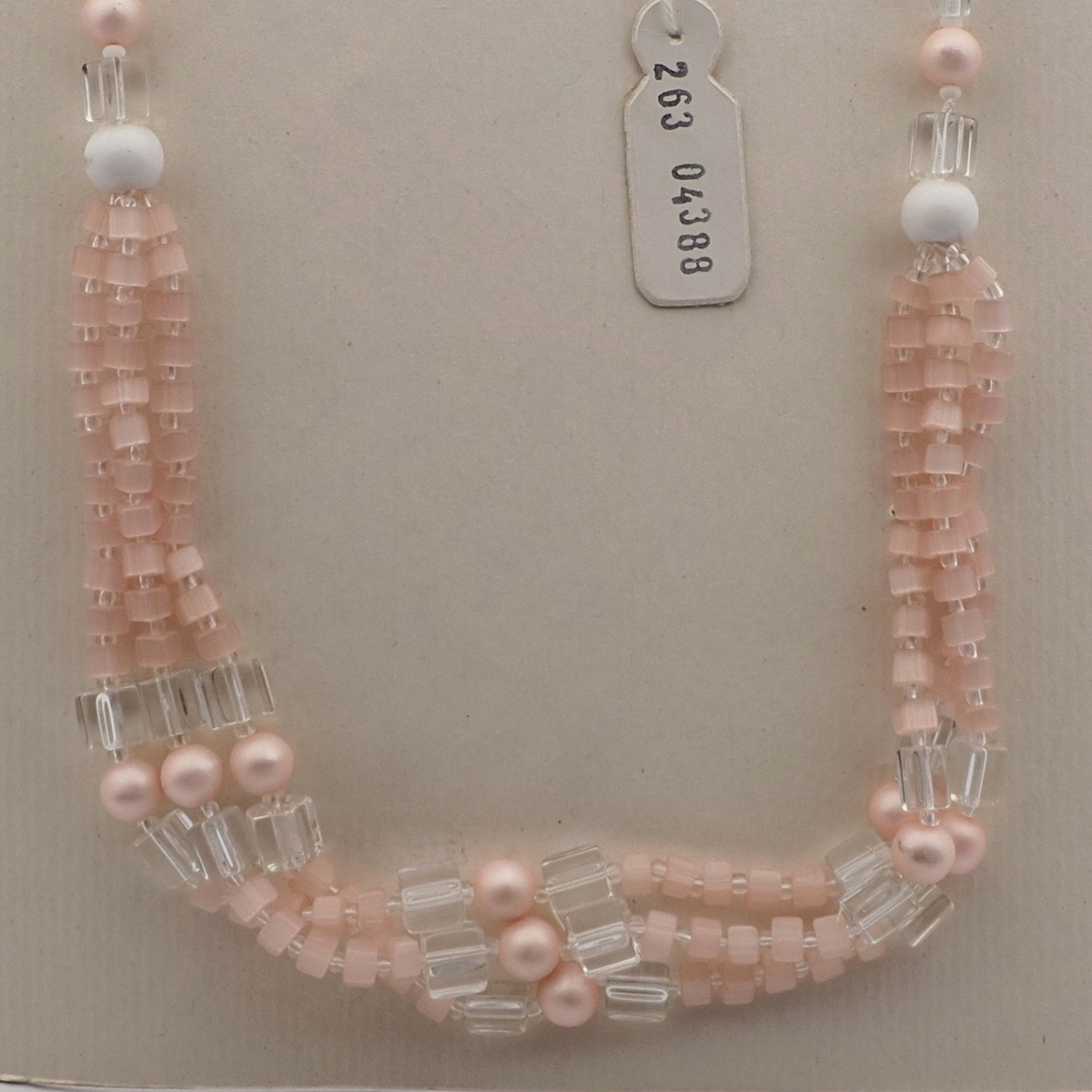 Vintage Czech 1 to 3 strand necklace pink satin atlas clear pearl glass beads 