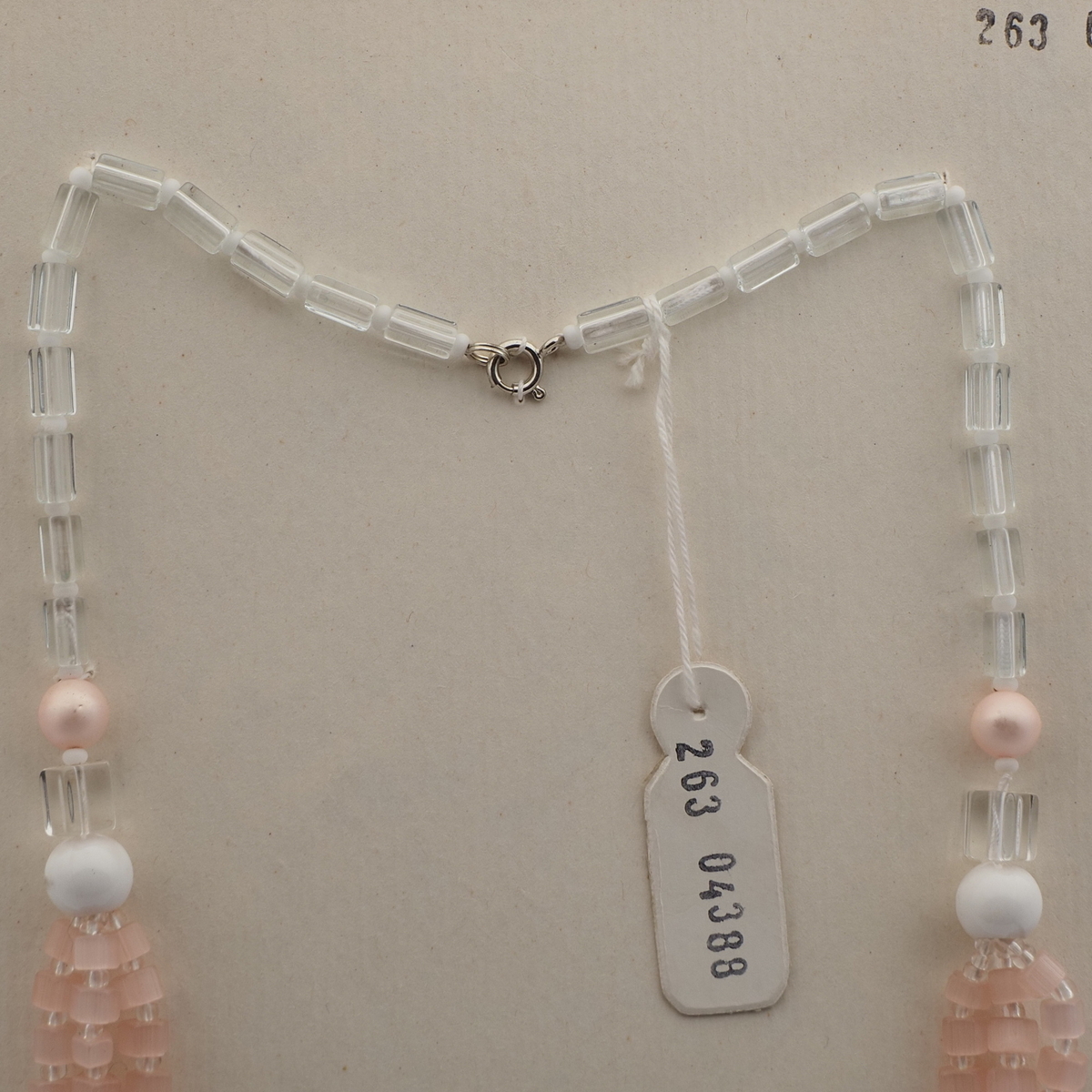 Vintage Czech 1 to 3 strand necklace pink satin atlas clear pearl glass beads 