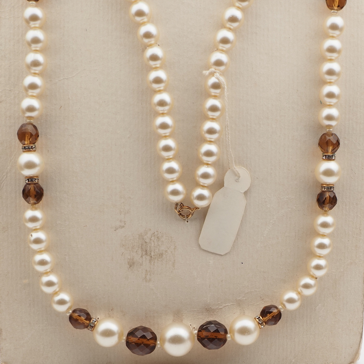 Vintage Czech necklace pearl topaz faceted glass beads 