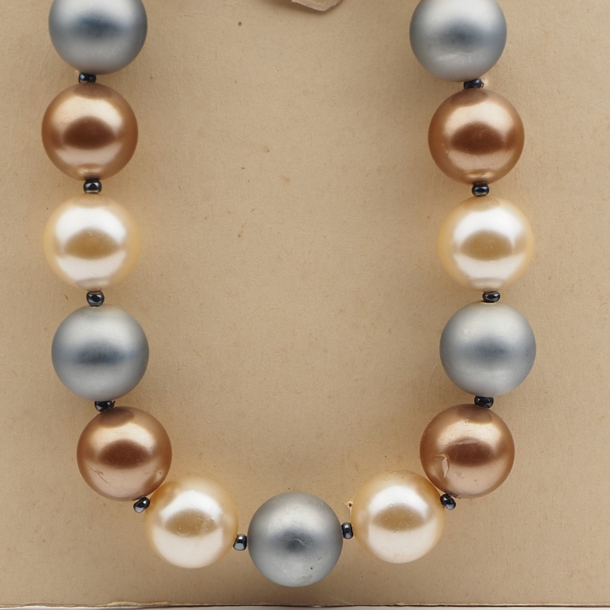 Vintage Czech necklace large pearl metallic beads 