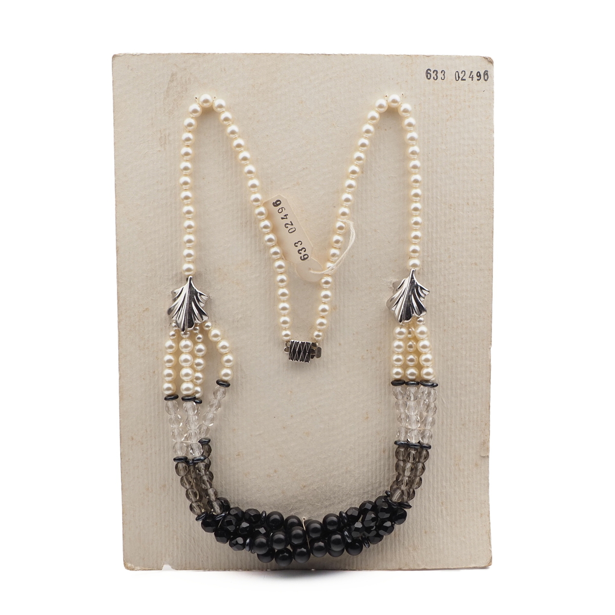 Vintage Czech 1 to 4 strand necklace black pearl clear green glass beads 