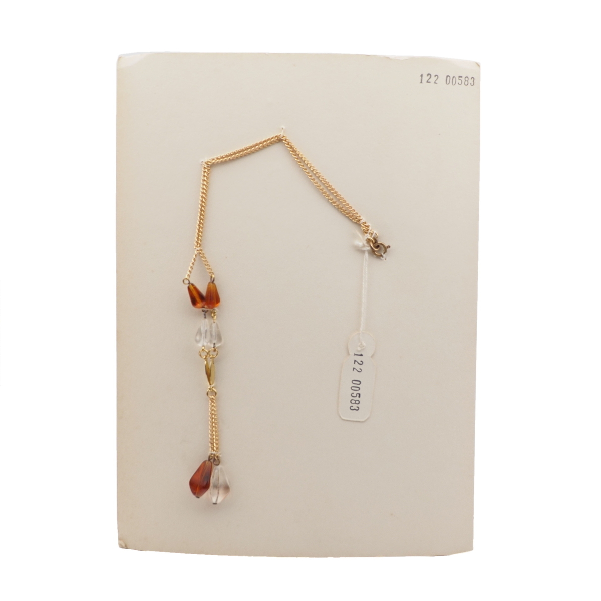 Vintage Czech gold chain necklace topaz clear triangle glass beads 