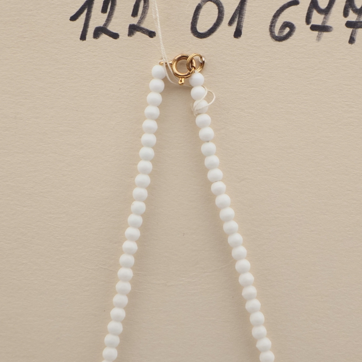 Vintage Czech necklace white nugget interlocking rondelle glass beads 16" 