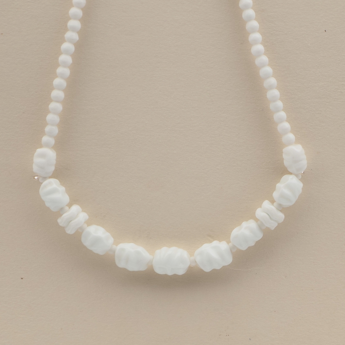 Vintage Czech necklace white nugget interlocking rondelle glass beads 16" 
