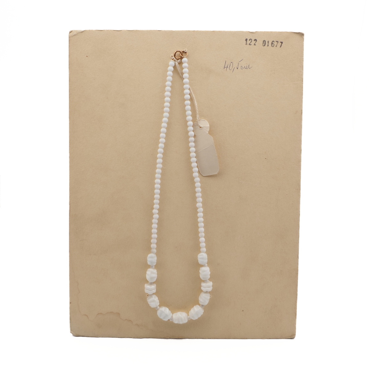 Vintage Czech necklace white nugget interlocking rondelle glass beads 16"