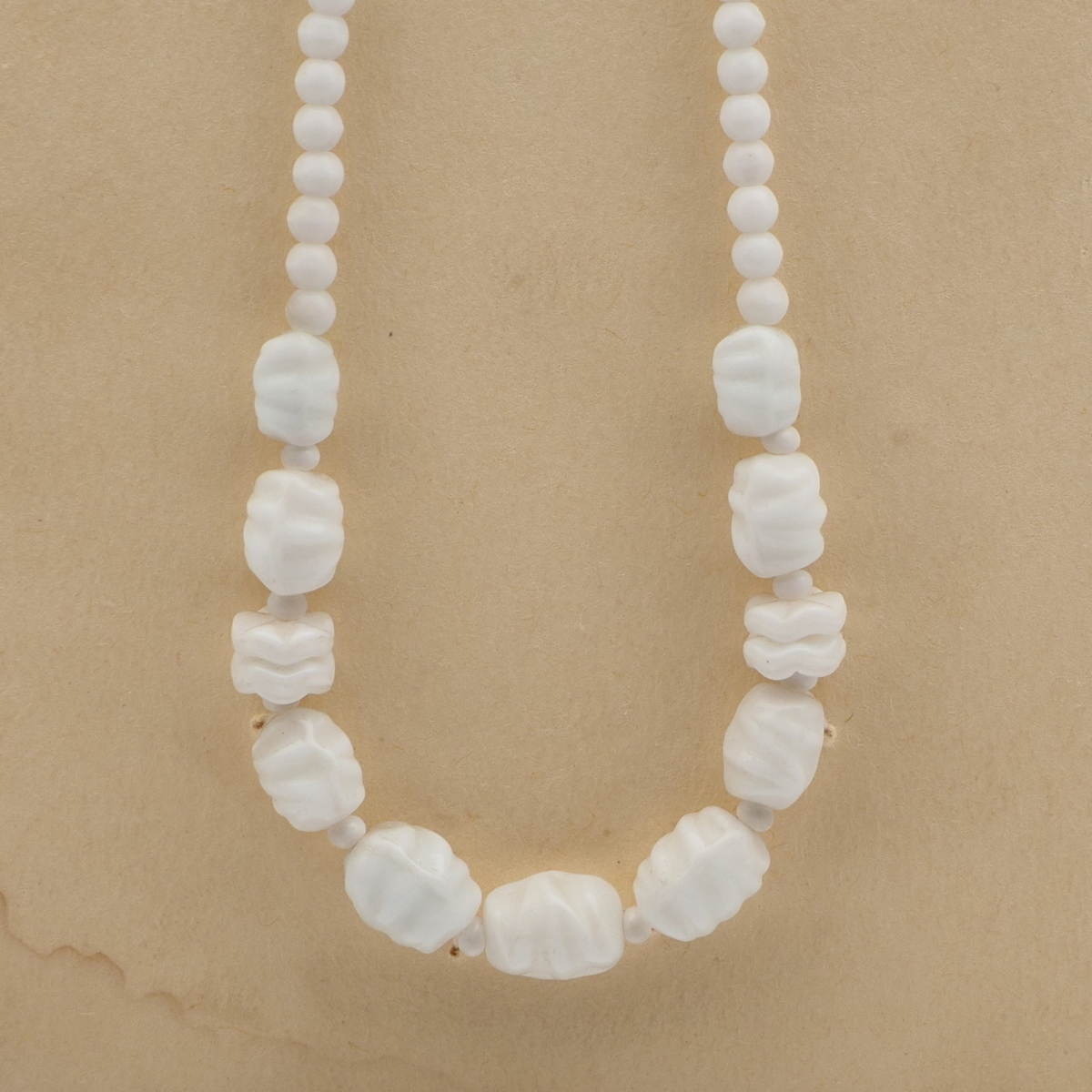 Vintage Czech necklace white nugget interlocking rondelle glass beads 16"