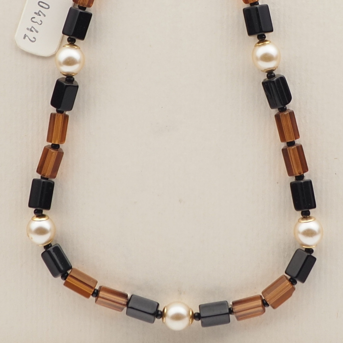 Vintage Czech necklace topaz black pentagon pearl round glass beads 