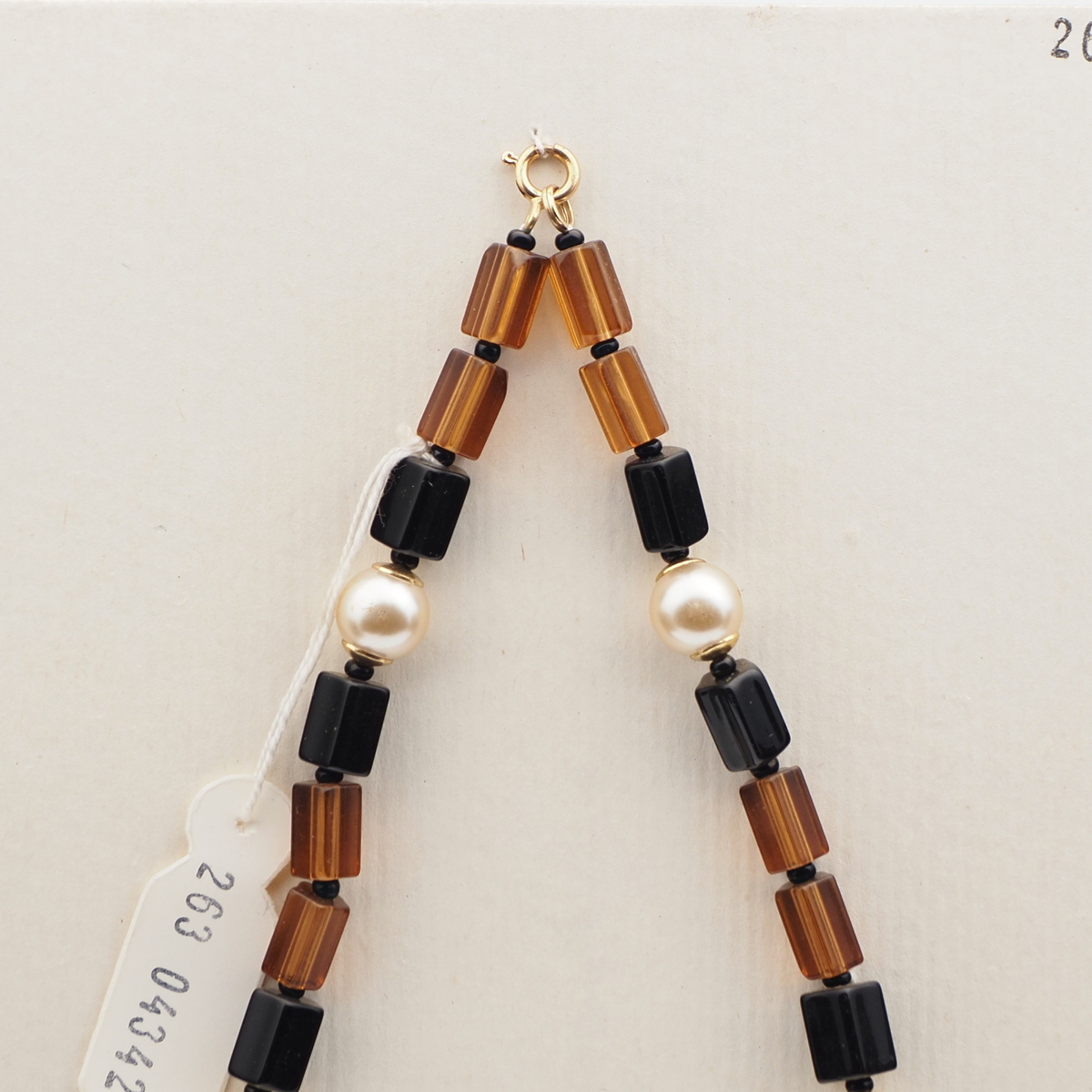 Vintage Czech necklace topaz black pentagon pearl round glass beads 