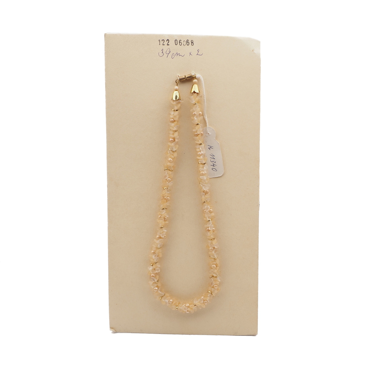 Vintage Czech necklace beige round opaline interlocking glass beads 