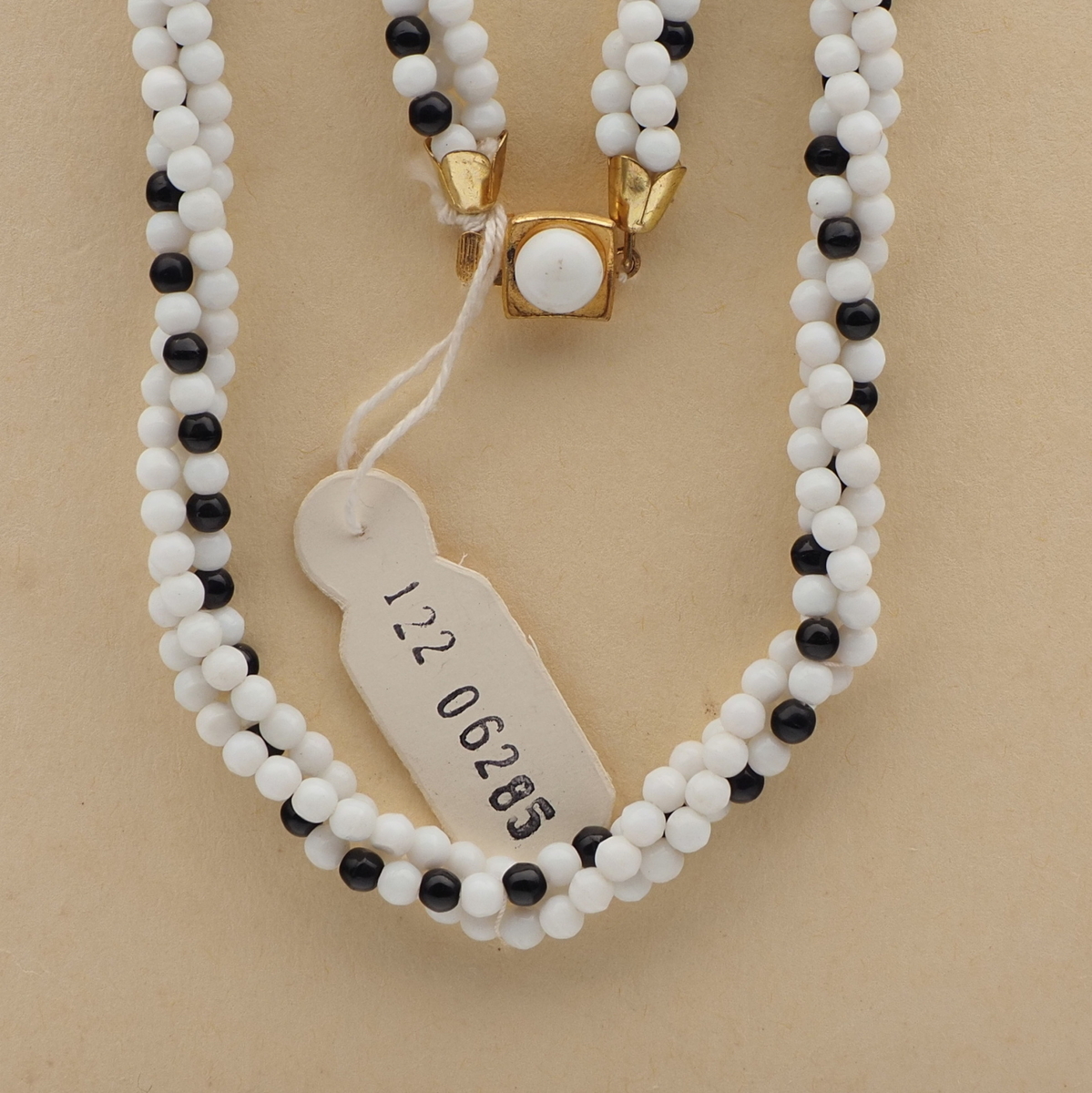 Vintage Czech 3 strand necklace black white glass beads 